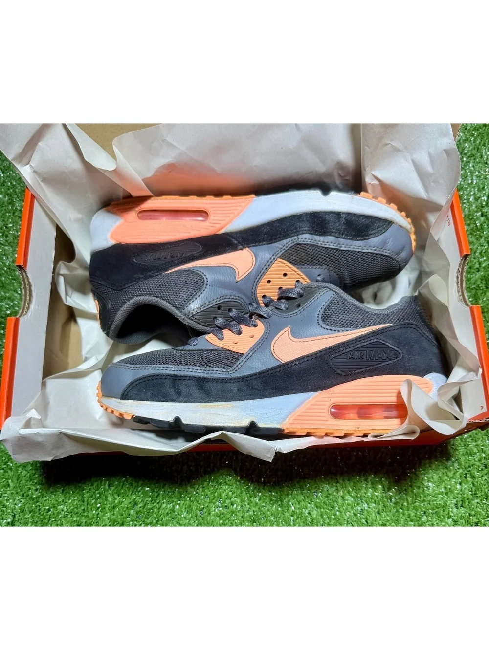 Nike Air Max 90 Black Grey Orange Women’s Size 9.5 Sneakers